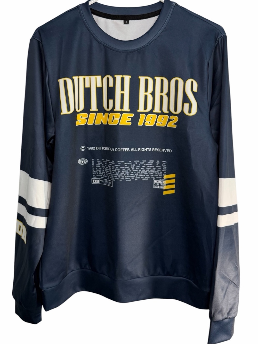 Dutch Bros SMALL Navy + Gold Long Sleeve Classic SHIRT DB 1992